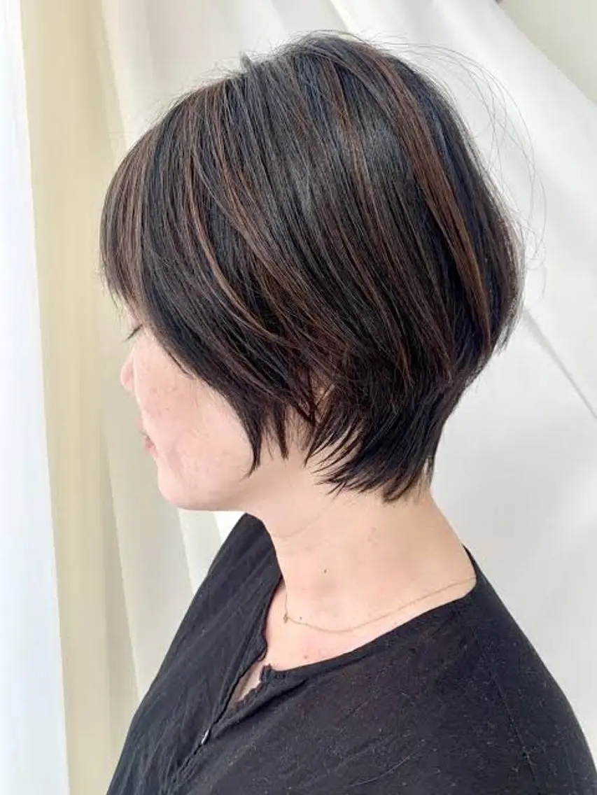 ミディアム ハイライト ヘアカラー 野崎 海翔のヘアスタイル