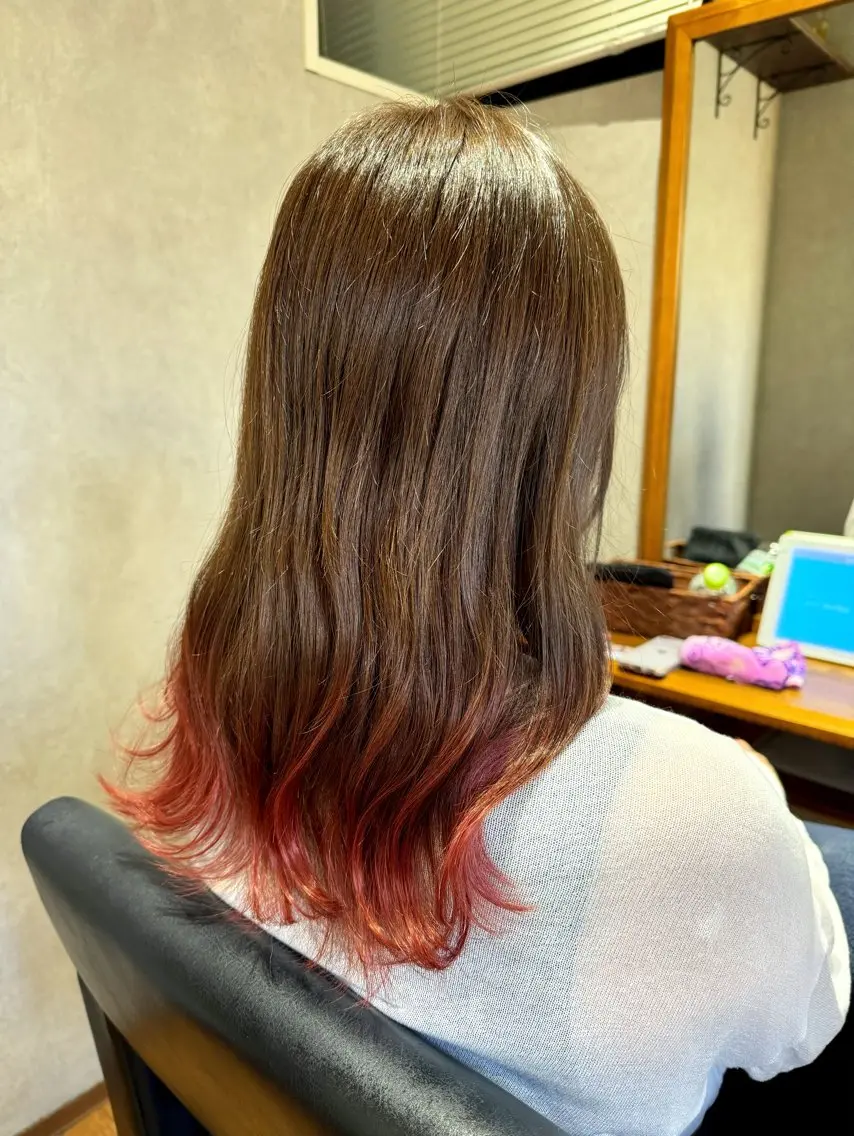 ロング カラー レッドカラー カット ヘアカラー ✨ハイトーン カラー福岡拓也✨のヘアスタイル