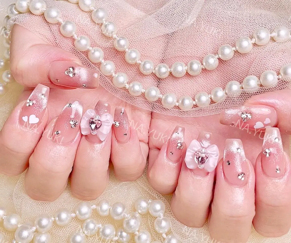 ネイル リボン ハンドネイル ハンドケア 🌷 Mooning 🌷のネイルデザイン