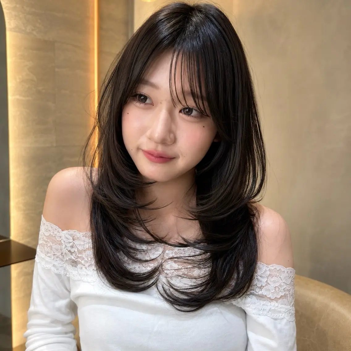 セミロング カット ヘアカラー トリートメント 韓国レイヤー 田中 励也のヘアスタイル