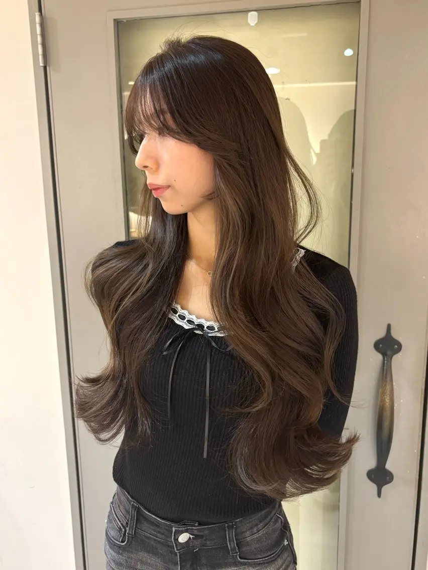 ロング カラー ベージュカラー オリーブベージュ くびれヘア 顔周りカット 韓国風ヘア カット ヘアカラー トリートメント 横浜/レイヤーカット /韓国ヘア/佐藤記正のヘアスタイル