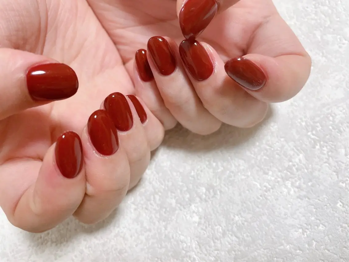 ネイル ボルドー ジェルネイル 韓国ネイル メンズネイル ワンカラーネイル kiki nail たまプラーザのネイルデザイン