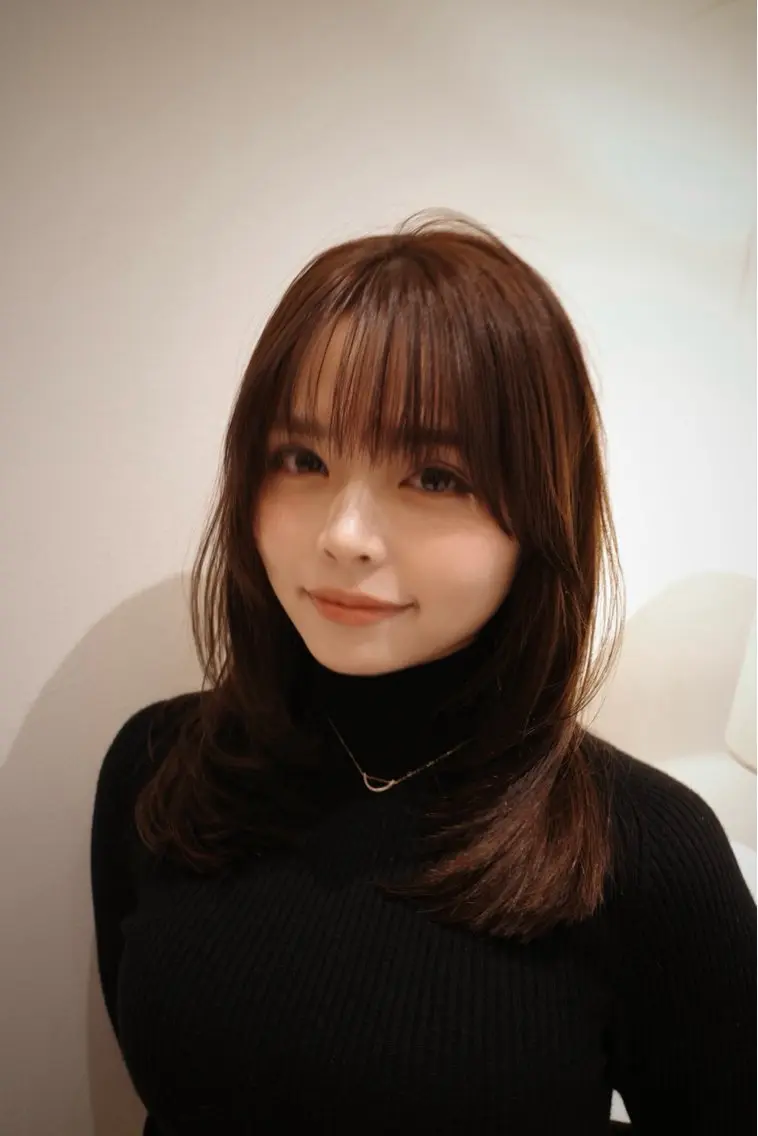 ミディアム カラー ブラウンカラー 透明感カラー 顔まわりレイヤー 顔周りカット 髪質改善 カット ヘアカラー トリートメント ヘアセット 韓国レイヤー🇰🇷 韓国研修◎渋谷カイトのヘアスタイル