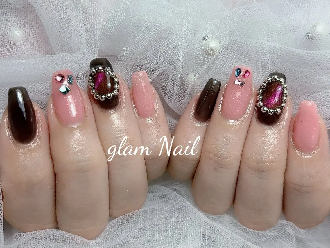 ネイル ハンドネイル エツメ💅 長さ出し🎀デザインのネイルデザイン