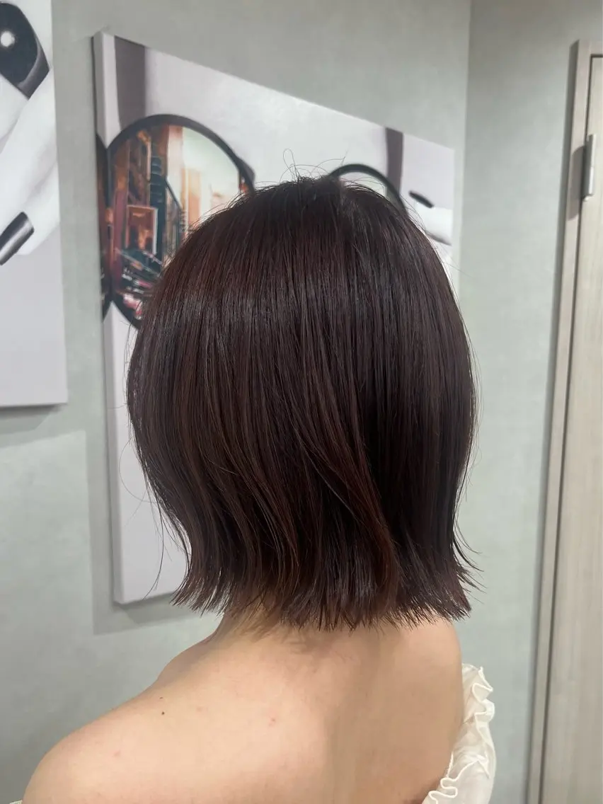 🩷ピンク系ワンカラー➕切りっぱなしボブ🩷【大阪/江坂】の写真