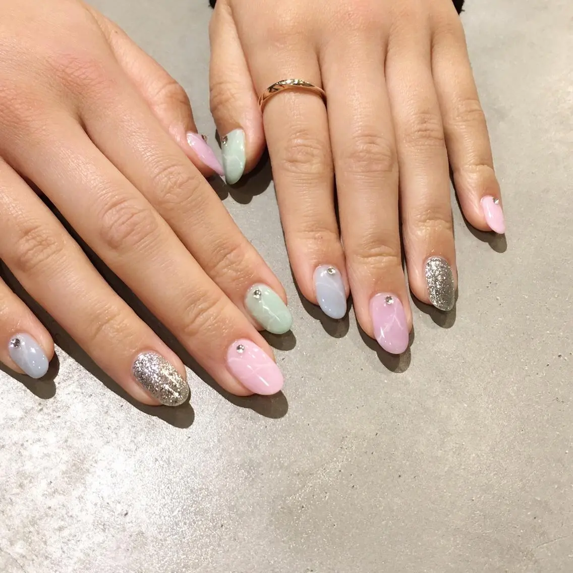 ネイル アートネイル ジェルネイル 大理石ネイル(マーブル) 持ち込み パステルネイル ハンドネイル nail salon Soeurのネイルデザイン