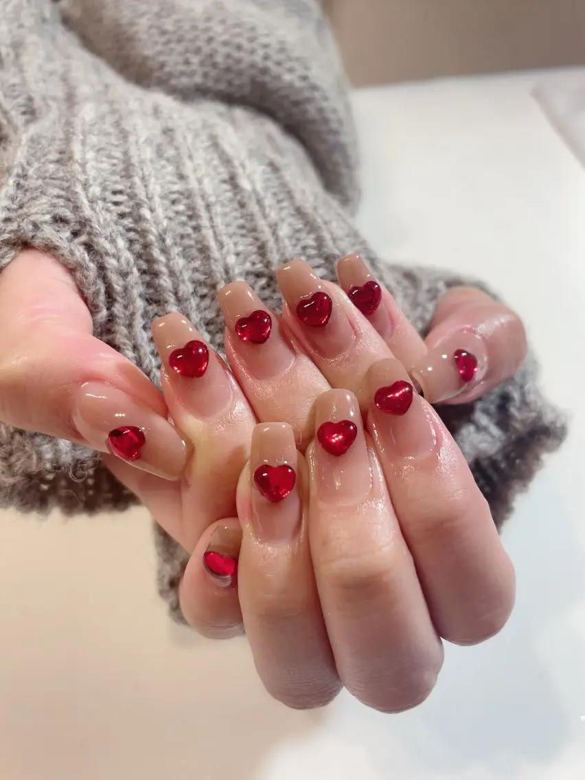 ネイル ハート 赤色 ハンドネイル * haruのネイルデザイン