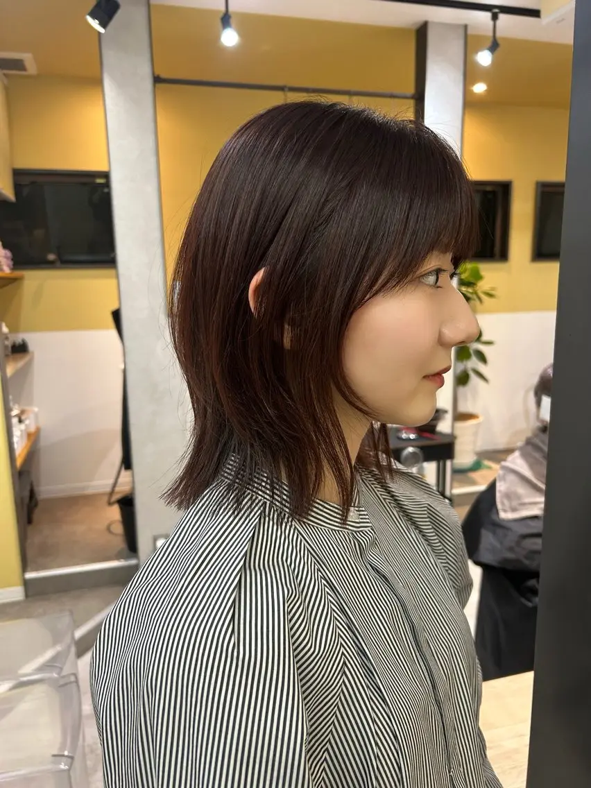 ミディアム カラー ボブレイヤー ブラウンカラー レッドカラー レッドブラウン ボブ hubhair レイヤー/透明感のヘアスタイル
