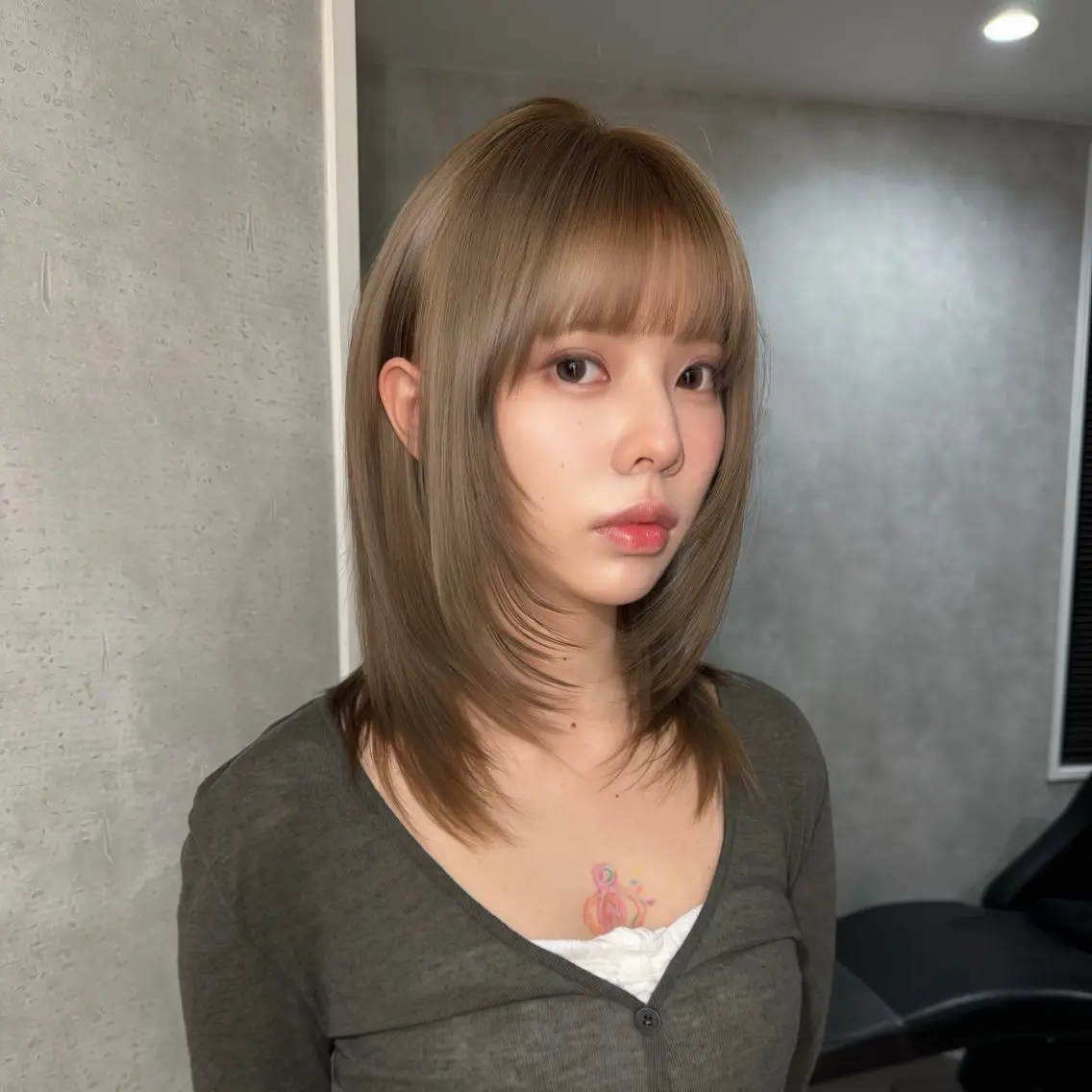 ミディアム カット ヘアカラー トリートメント 水光カラー/ブリーチ ⛓️京都/Rionのヘアスタイル