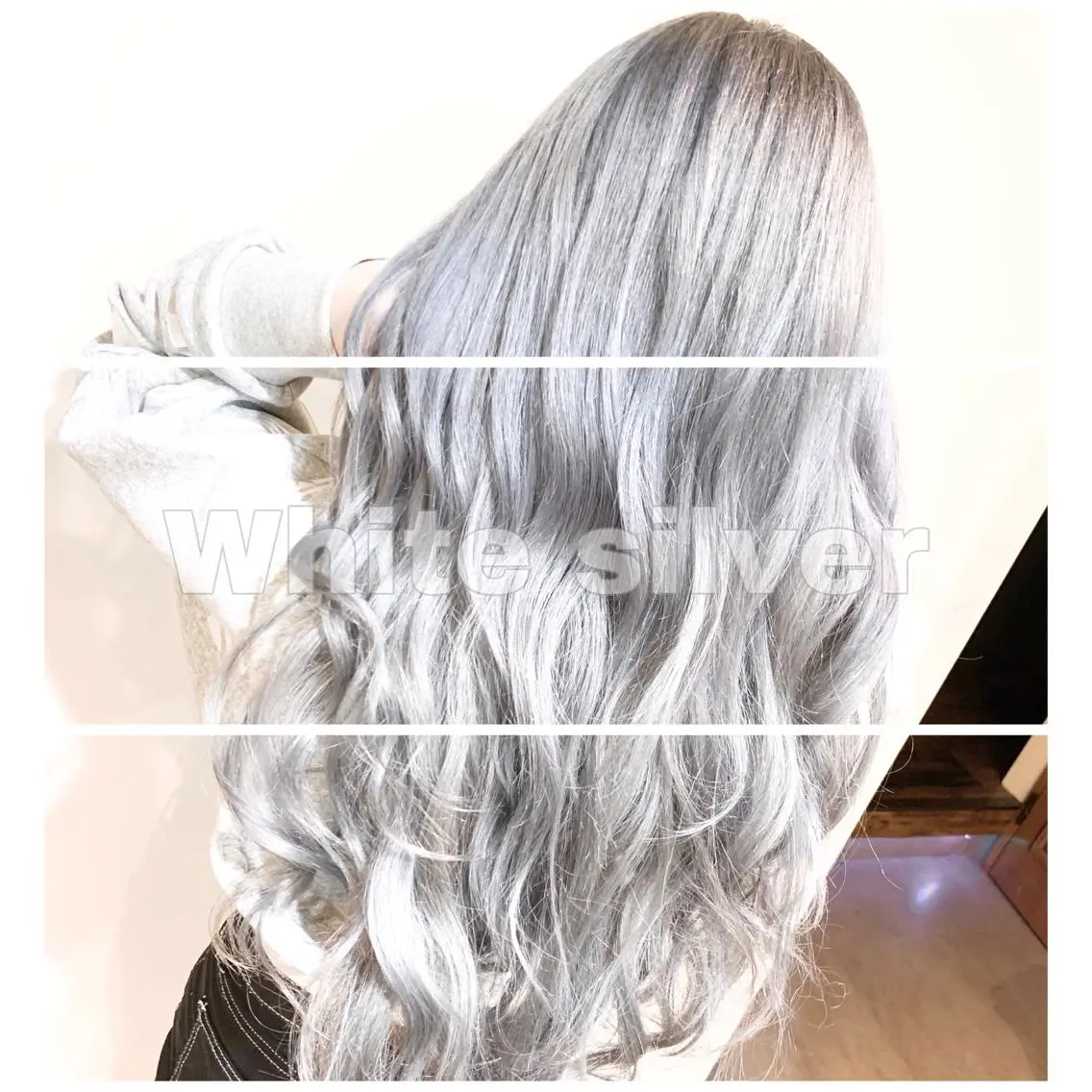 ロング カラー シルバー ホワイトシルバー ヘアカラー トリートメント 💓シールエクステ ルミエールのヘアスタイル