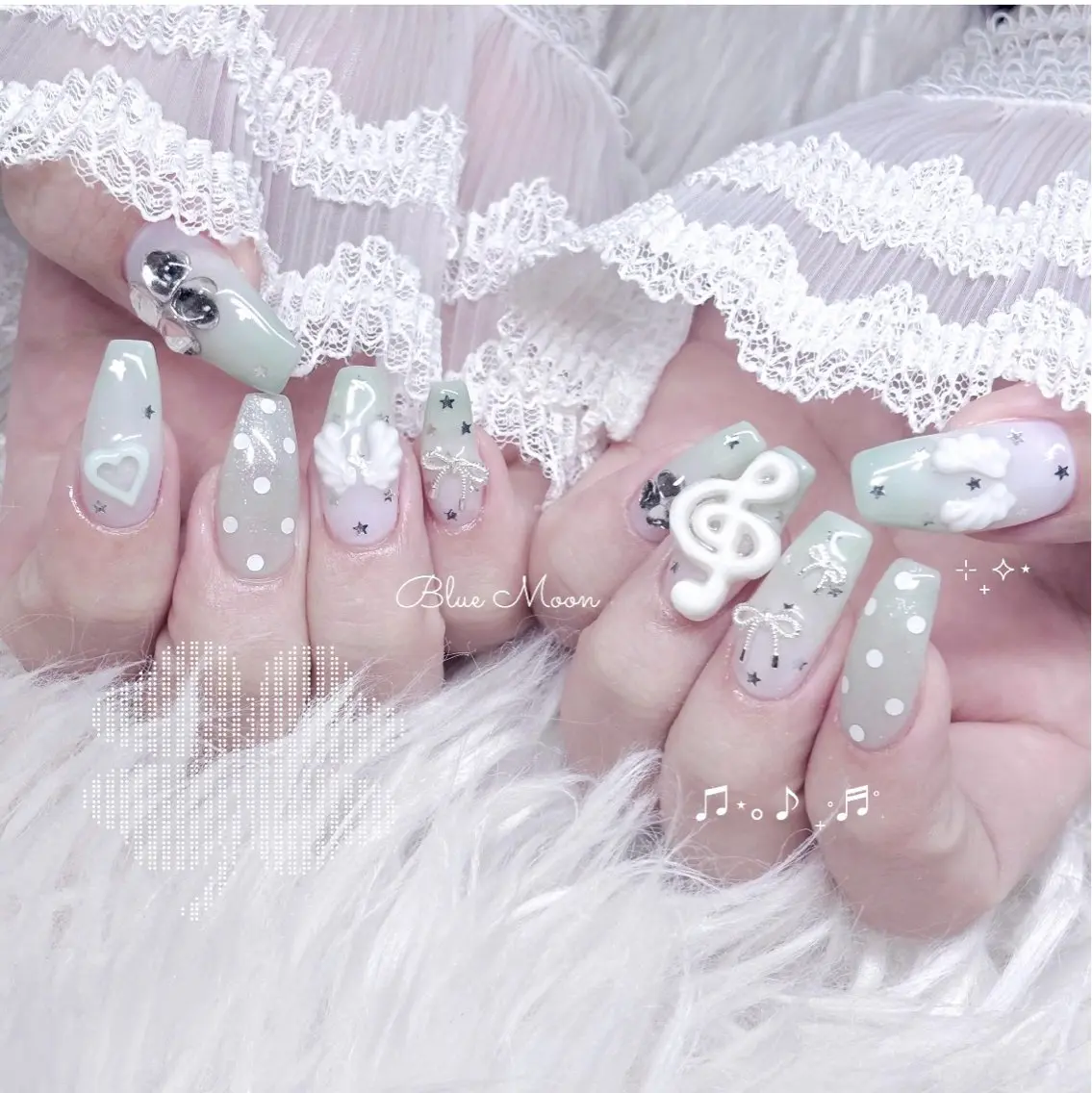 ネイル ハート リボン ハンドネイル フットネイル ハンドケア nail salon Blue Moonのネイルデザイン