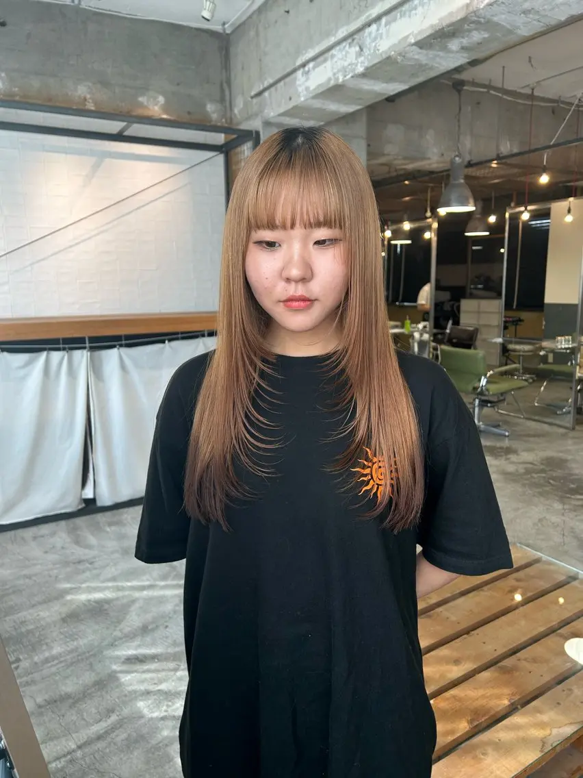 ロング カラー 顔まわりレイヤー 顔周りカット レイヤーカット keen 立川のヘアスタイル