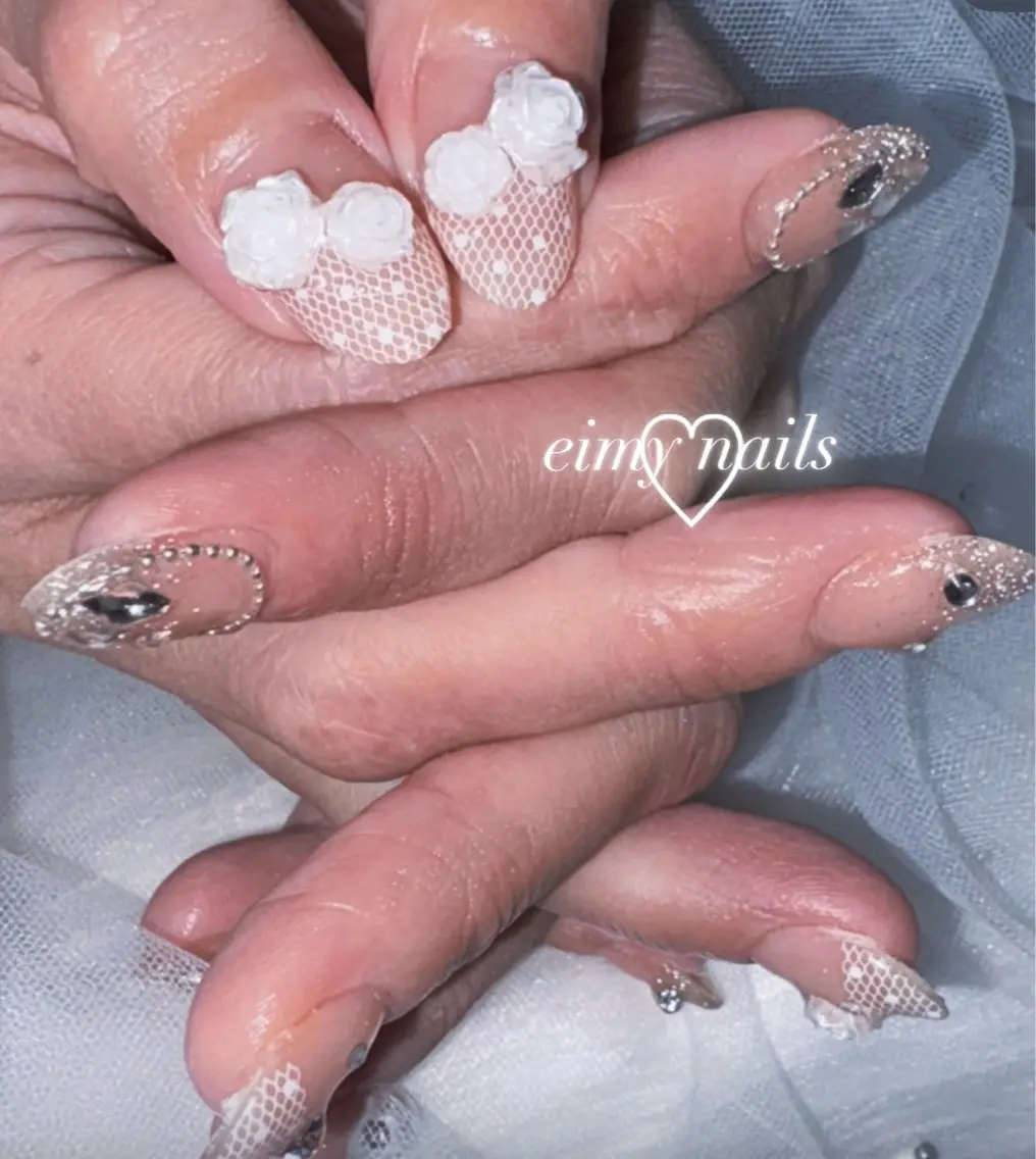 ネイル アートネイル フラッシュネイル フレンチネイル グラデーション レース ハンドネイル eimy nails♡のネイルデザイン