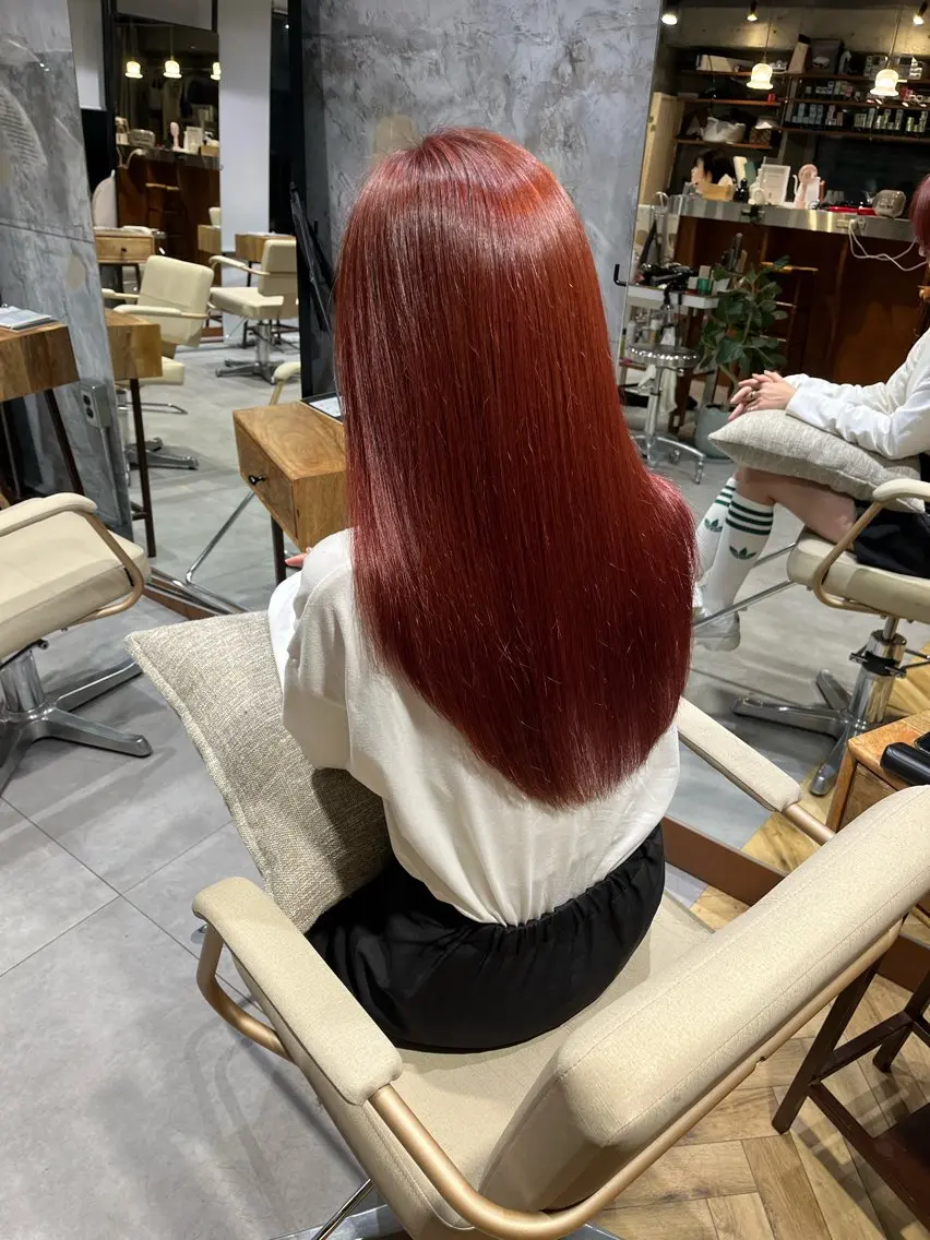 ロング カラー レッドカラー かわにし ひなた🐰のヘアスタイル