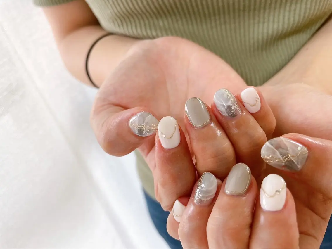 ネイル 大理石ネイル(マーブル) ハンドネイル kiki nail &brow二子玉川のネイルデザイン