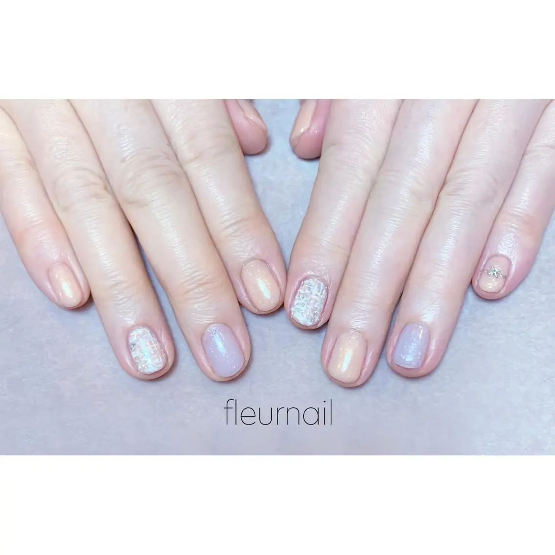 ネイル ブルー 長さ出し ジェルネイル パラジェル ツイードネイル ハンドネイル fleurnail miuraのネイルデザイン