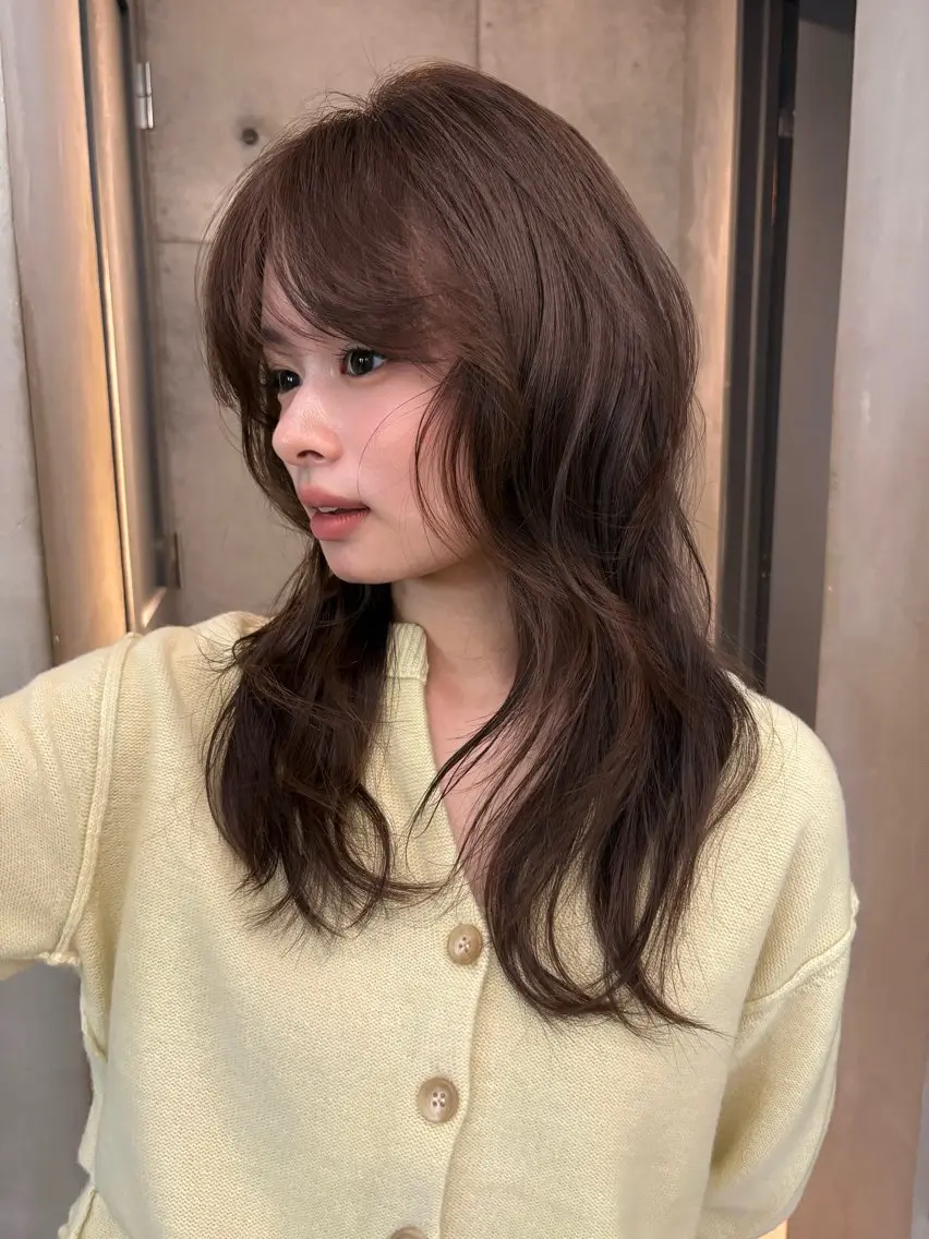 セミロング カラー カット ヘアカラー トリートメント Saki/レイヤー/ 柔色カラー/顔まわりのヘアスタイル