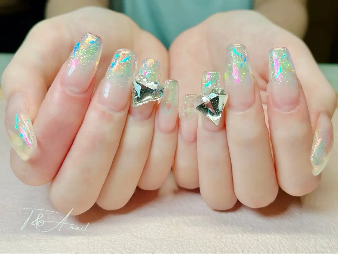 ネイル クリアネイル 長さ出し ジェルネイル グラデーション ラメ(グリッター) T&A nailのネイルデザイン