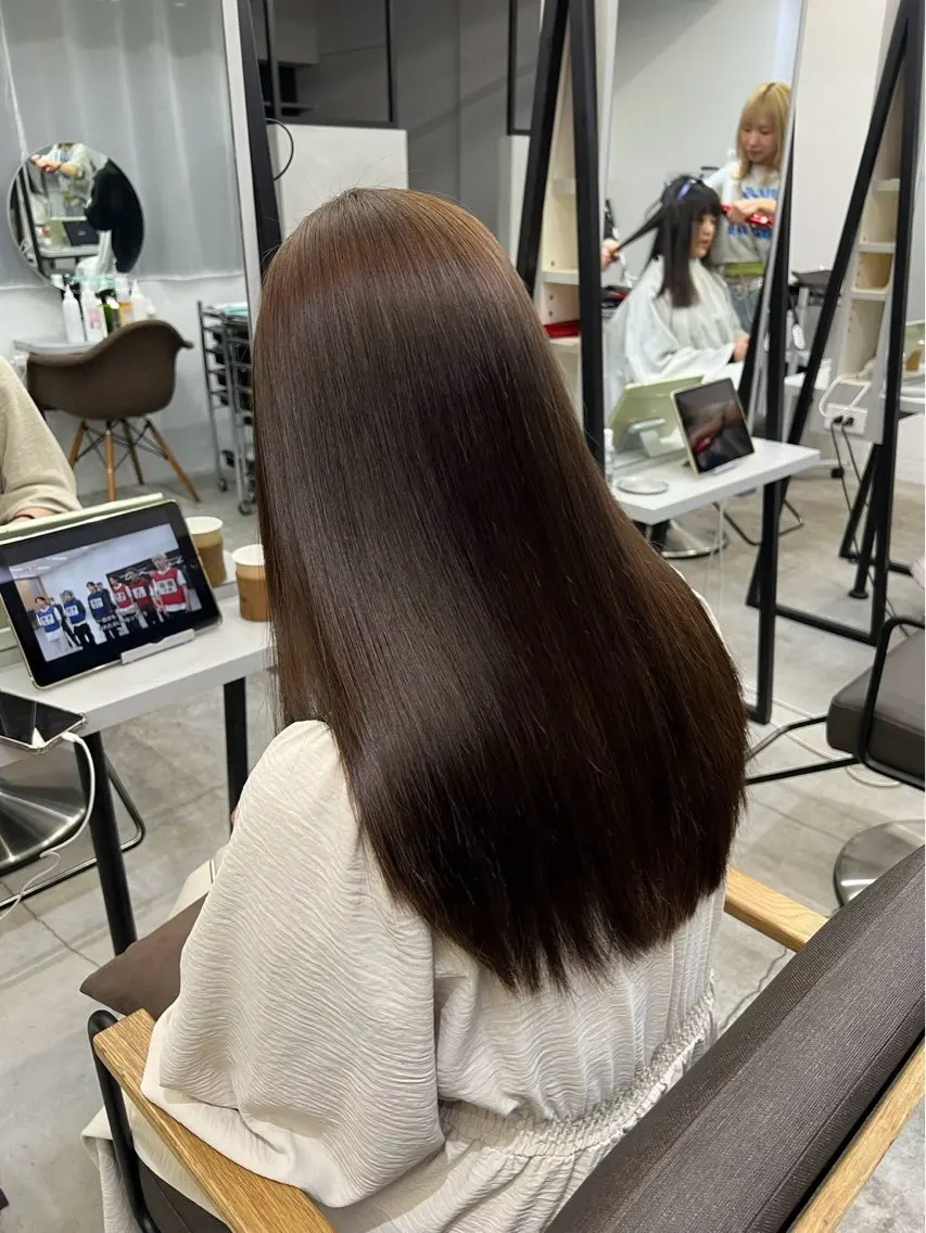 ロング パーマ 縮毛矯正 🍒モテ暖色カラー × うる艶✧ ゆなのヘアスタイル