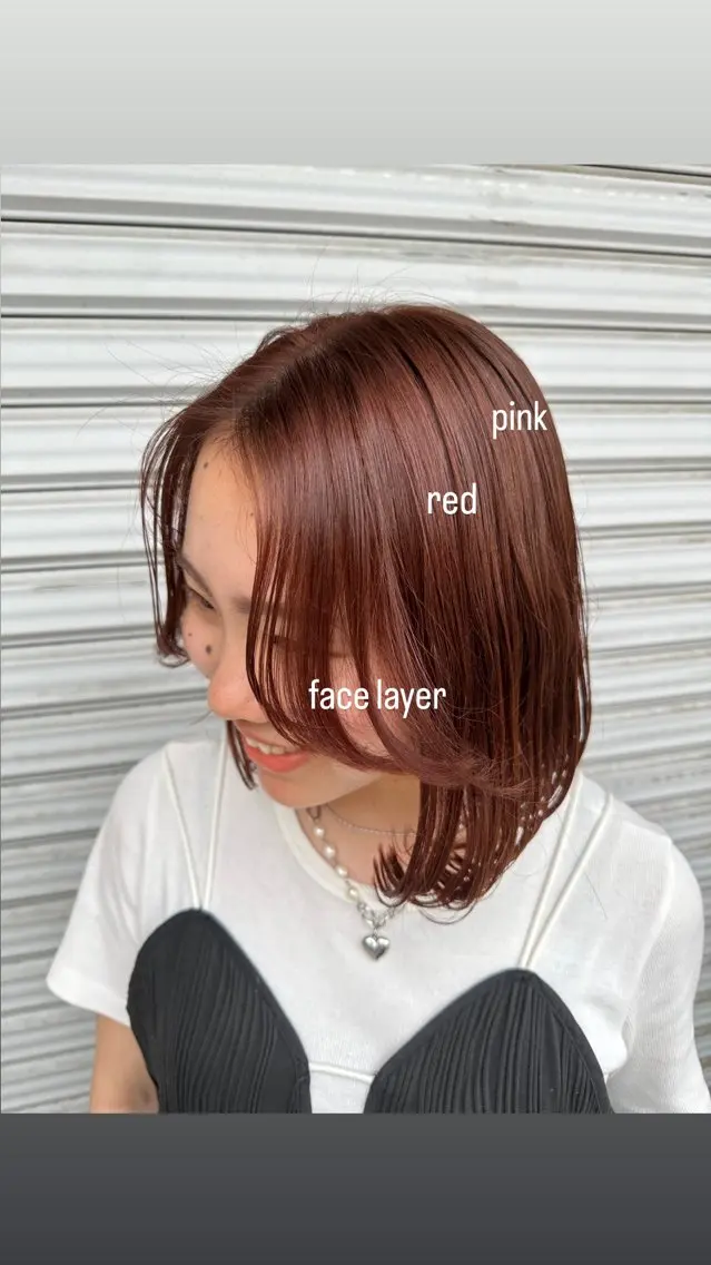 ショート カラー ヘアアレンジ ブリーチ ブリーチなしカラー ピンクカラー 顔まわりレイヤー 顔周りカット luau ao kahoのヘアスタイル