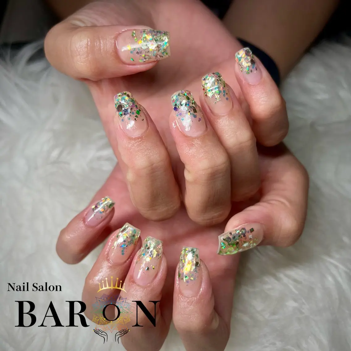 ネイル グリーン ラメ(グリッター) ハンドネイル ☆SAKI☆ BARON 店長のネイルデザイン