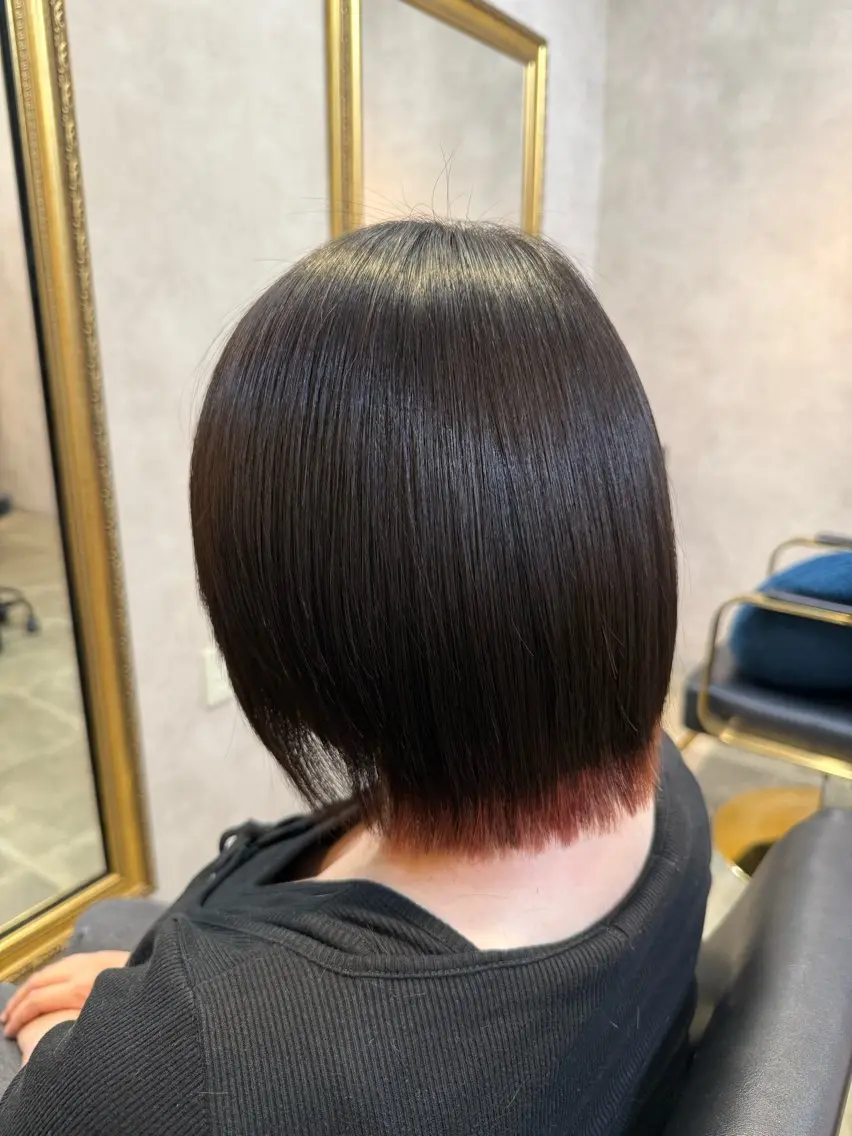 ミディアム パーマ ボブ レイヤーカット 縮毛矯正 縮毛矯正 maco /カラー・縮毛矯正のヘアスタイル