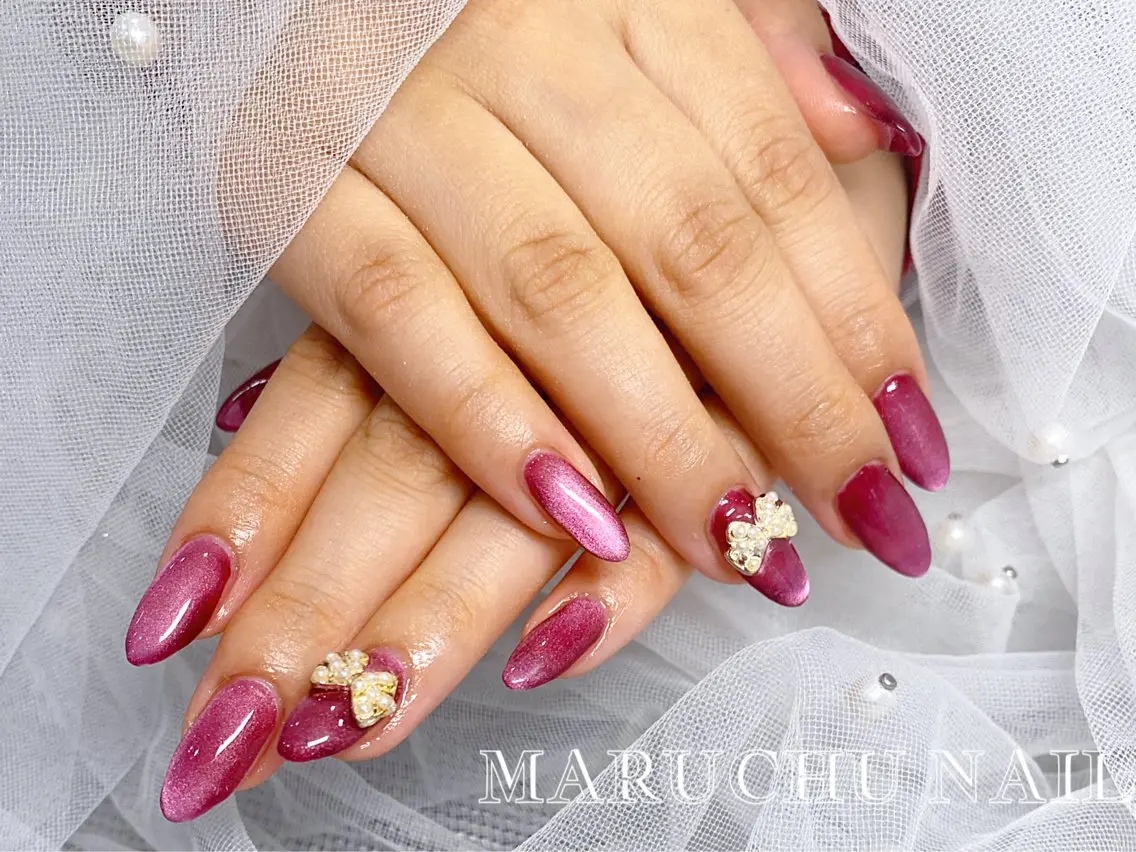 ネイル 長さ出し マグネットネイル リボン ネイルチップ 🦋✨ MARIKO✨🦋のネイルデザイン