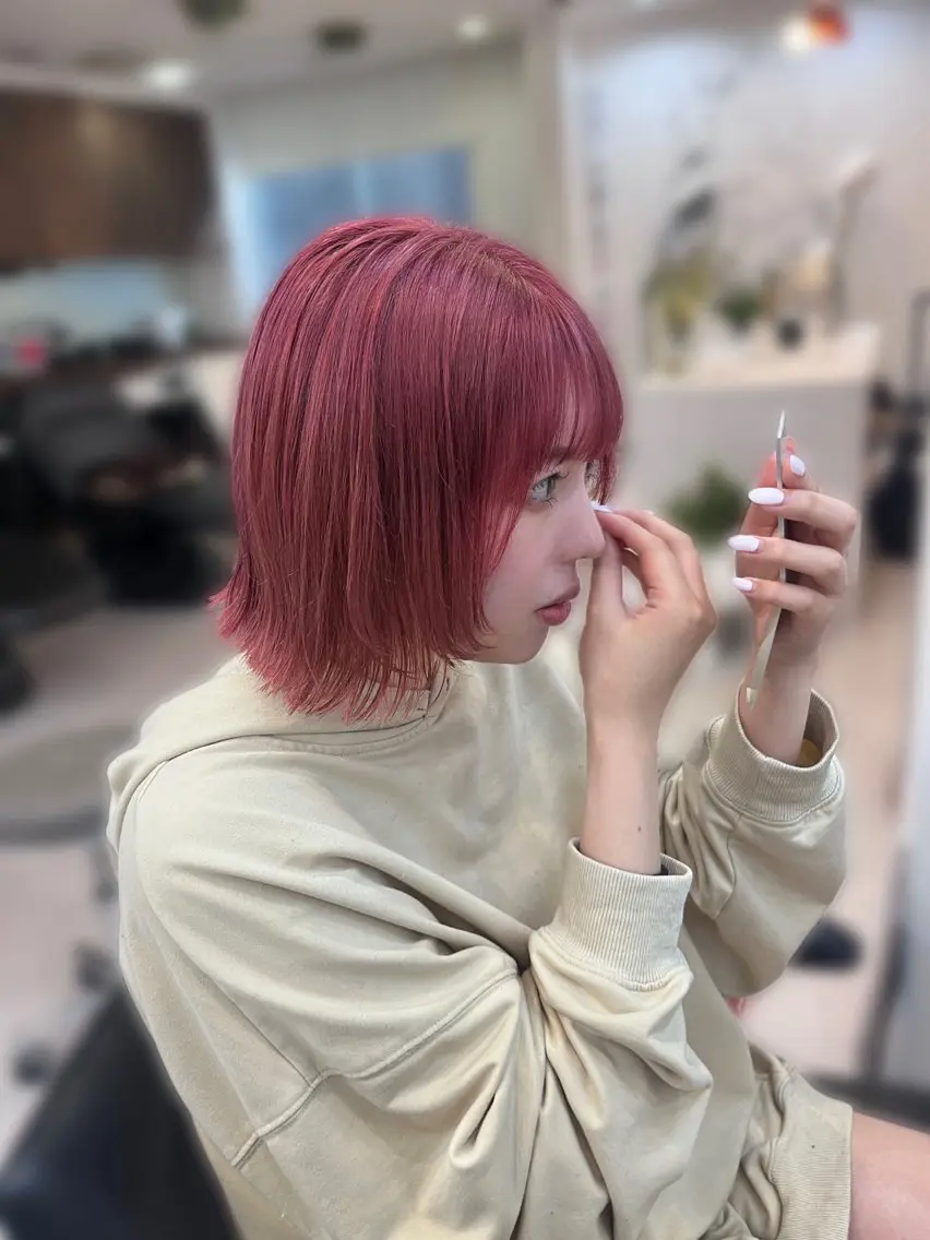 ミディアム カラー ブリーチ ピンクカラー 💠つたふうか/ 韓国/メンズヘア💠のヘアスタイル