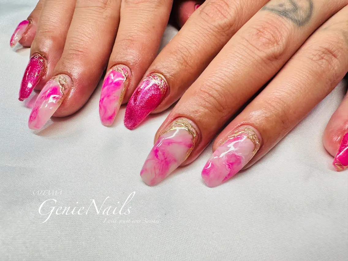メンズ ネイル アートネイル 長さ出し 氷ネイル・うるうるネイル ロングネイル 持ち込み Genie Nailsのネイルデザイン