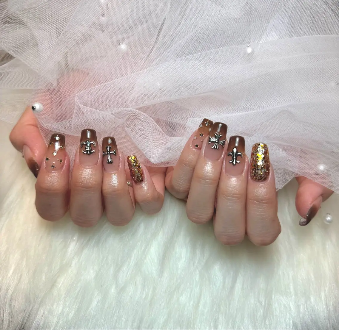 ネイル ブルー ブラウン グラデーション ハンドネイル Nail Salon K&Rのネイルデザイン
