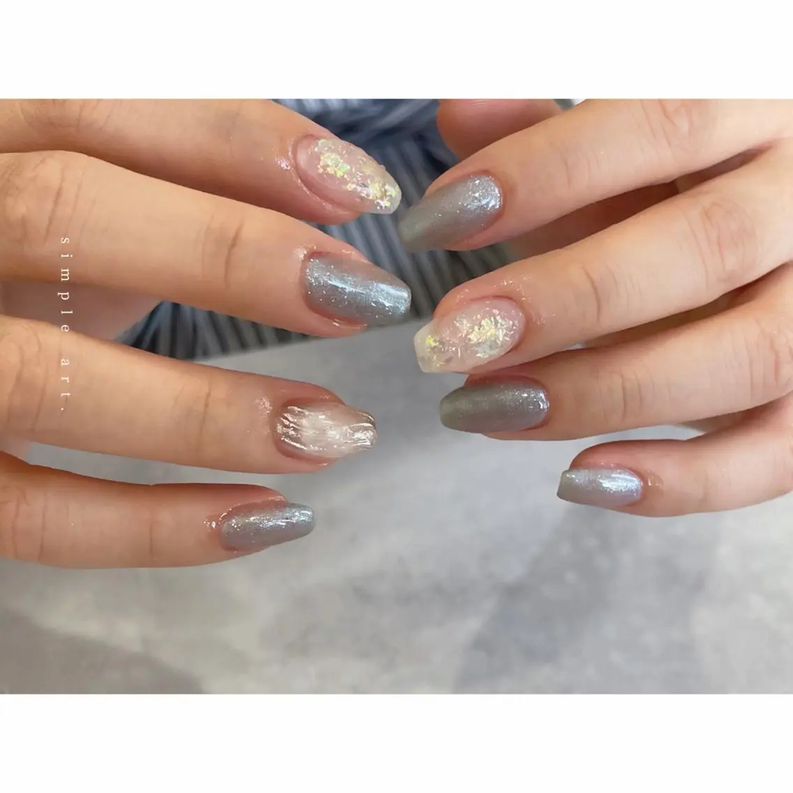 ネイル アートネイル フレンチネイル グリーン ミラーネイル ニュアンスネイル ハンドネイル lacier nailのネイルデザイン