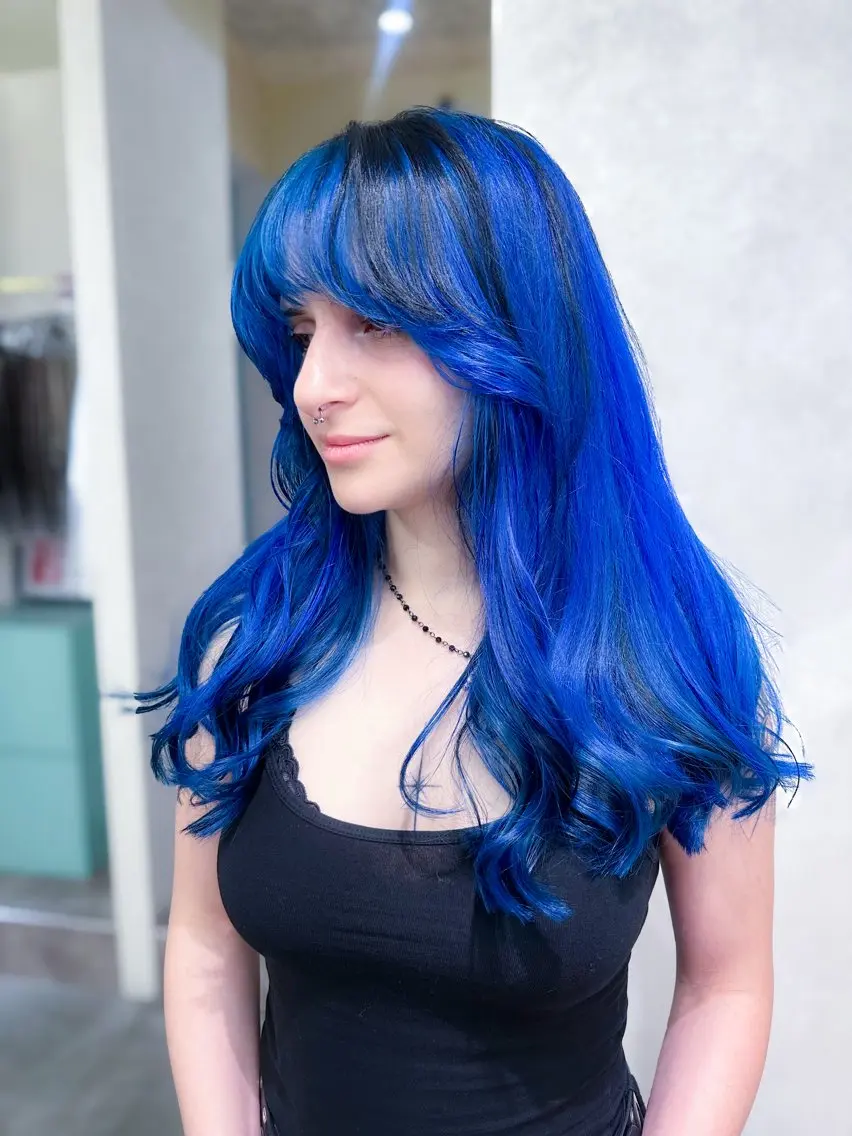 ロング カラー 黒髪 ブリーチ ブルーカラー カット ヘアカラー BOXmico. 南堀江 宇都宮のヘアスタイル