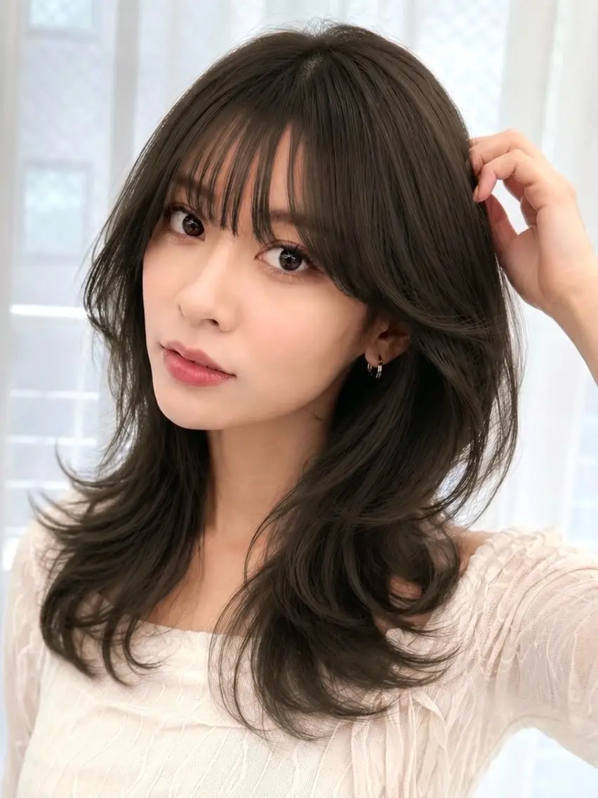 セミロング カラー 透明感カラー グレージュ カット ヘアカラー トリートメント 透明感カラー🩶 ×小顔カット難波のヘアスタイル