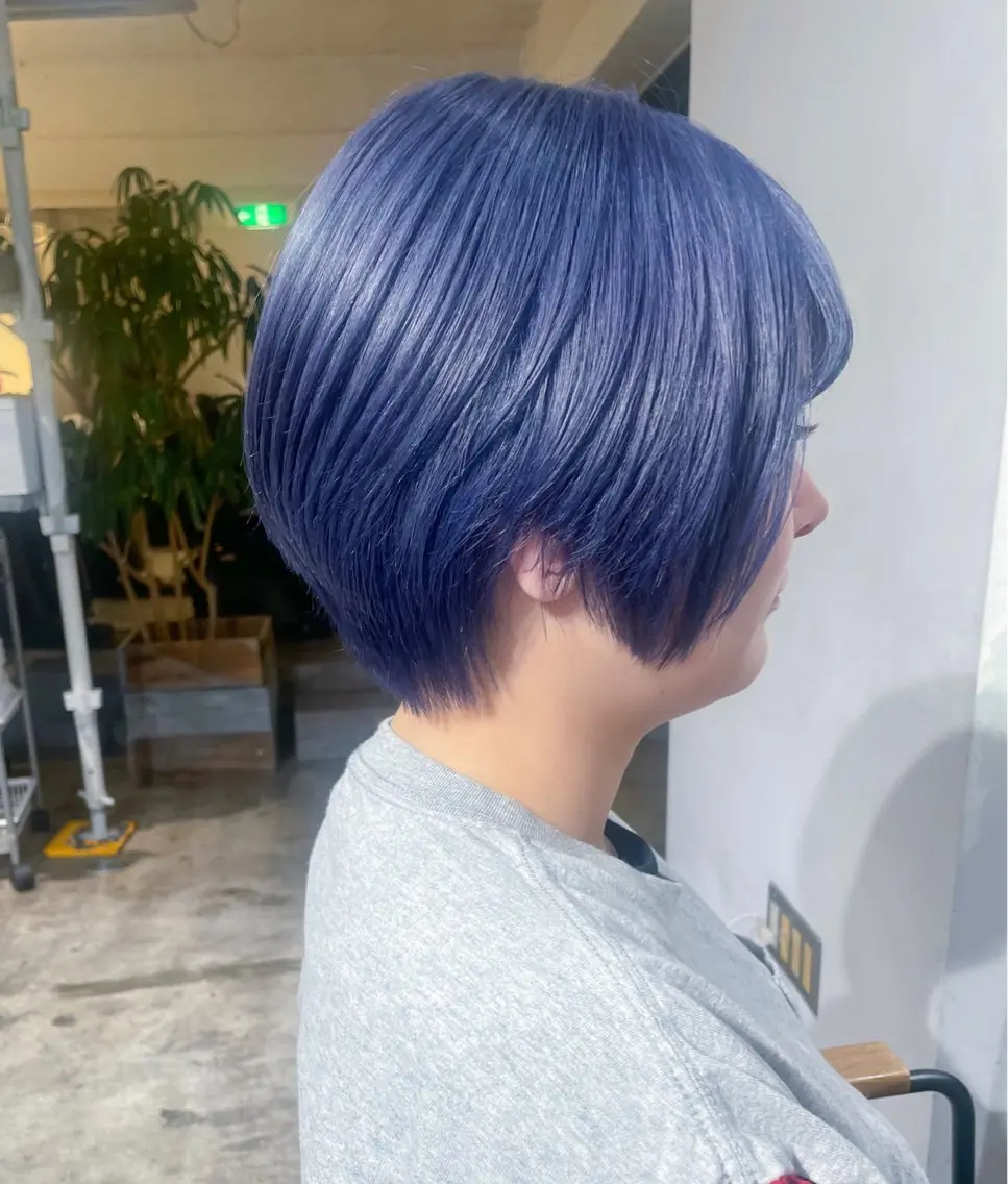 ショート カラー ショートボブ ブルーカラー ハイトーンカラー ボブ ショートヘア カット ヘアカラー トリートメント ハイトーン/レイヤー /ケアブリーチ石川治のヘアスタイル