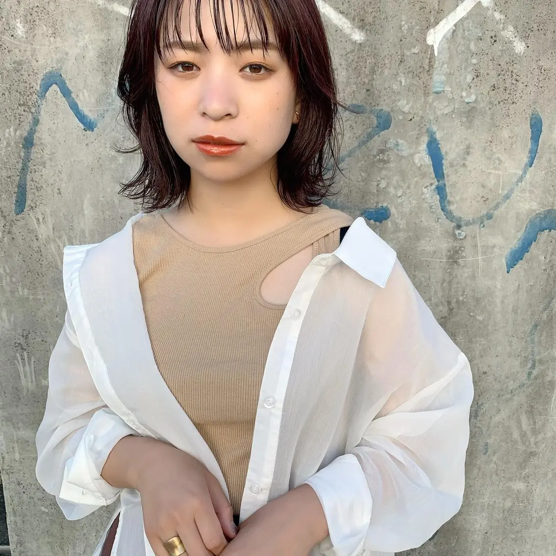 ミディアム カラー アッシュ ピンクカラー ピンクアッシュ ボブ カット 榑松 恵里のヘアスタイル