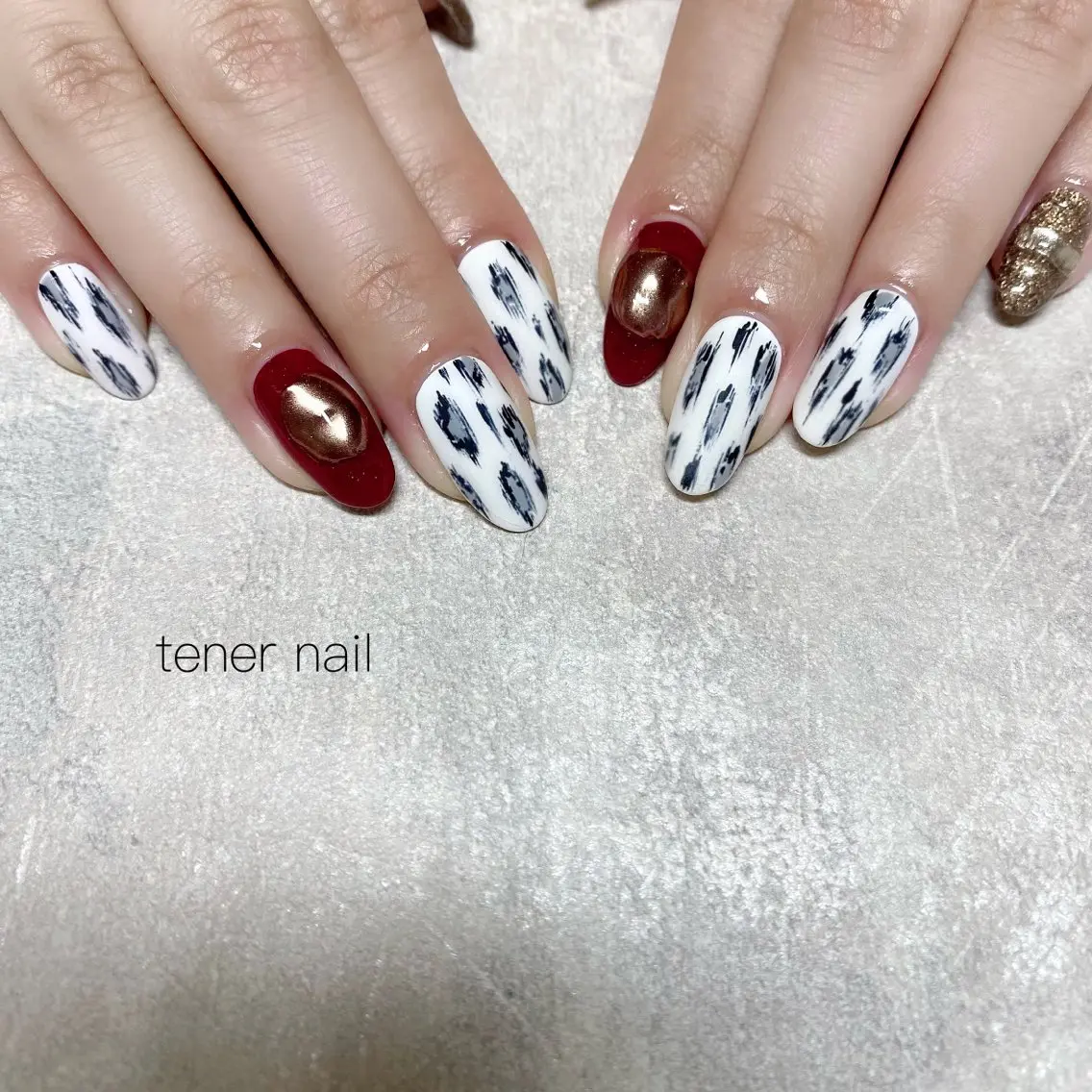 ネイル アニマル柄 ボルドー ハンドネイル テネルネイル tener nailのネイルデザイン
