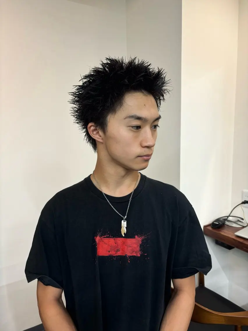 メンズ カット スパイキーパーマ 柏NO1 藤本葉のヘアスタイル