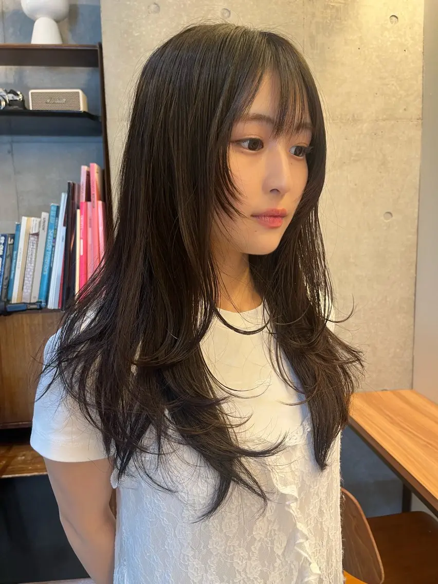 ロング ボブ 顔まわりレイヤー ハイレイヤー 韓国風ヘア レイヤーカット レイヤーカット\ウル フ　chinatsuのヘアスタイル