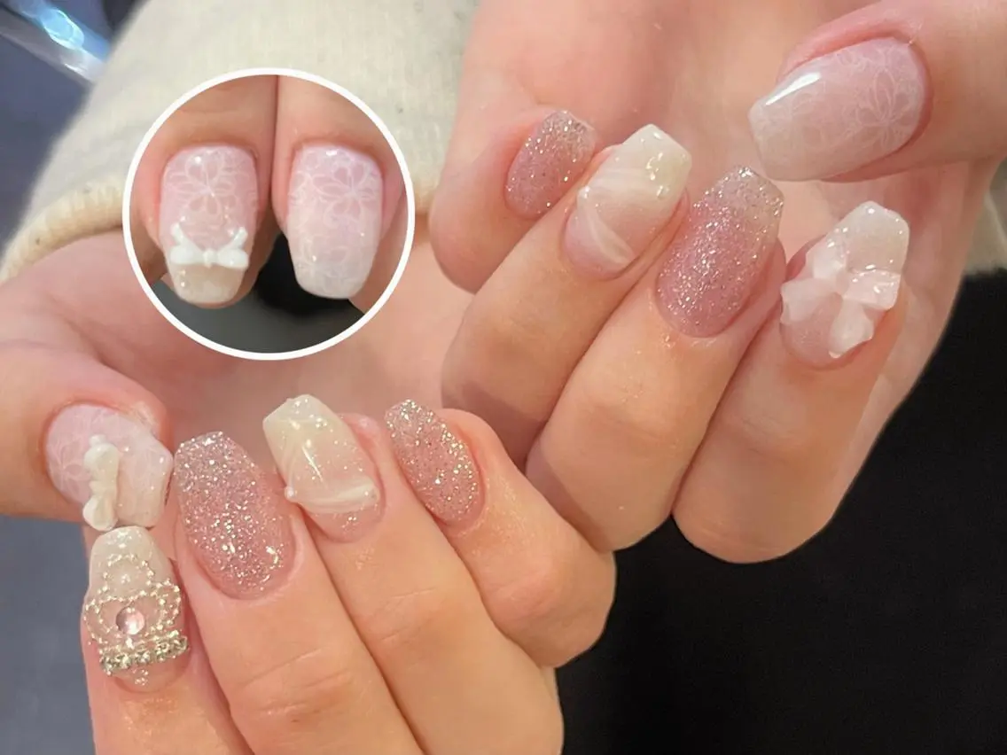 ネイル オーロラネイル 長さ出し フットネイル フレンチネイル ジェルネイル Emi🌸Belle Nail Salonのネイルデザイン