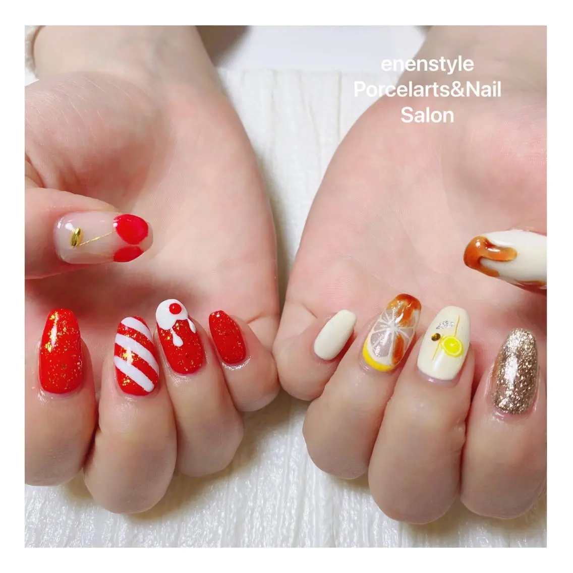 ミディアム ネイル ハンドネイル 🐾enen style 🐾のネイルデザイン