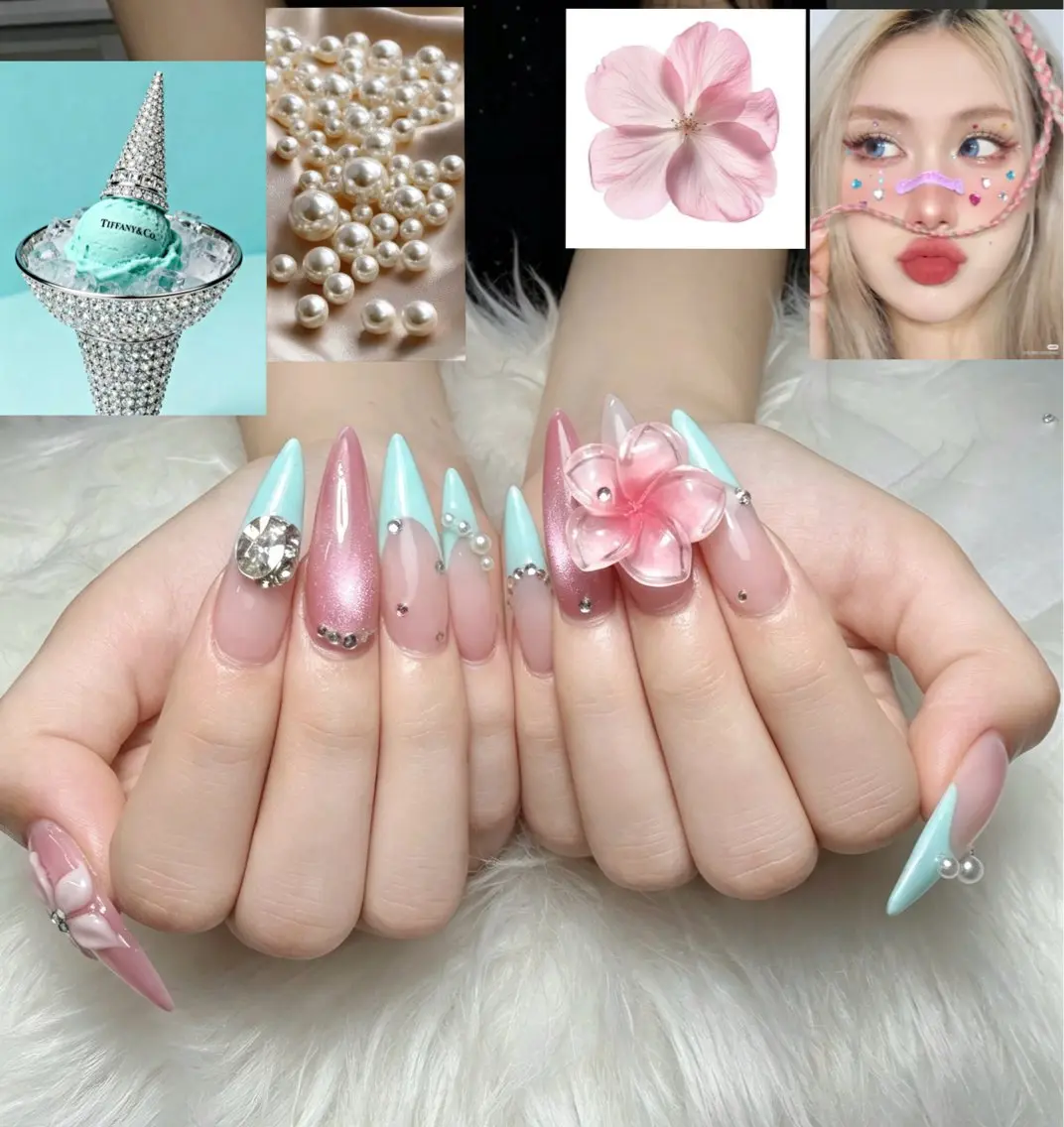 ネイル オーロラネイル グラデーション キラキラネイル 韓国ネイル ロングネイル ハンドネイル ハンドケア NEM.nail studio 京都店のネイルデザイン