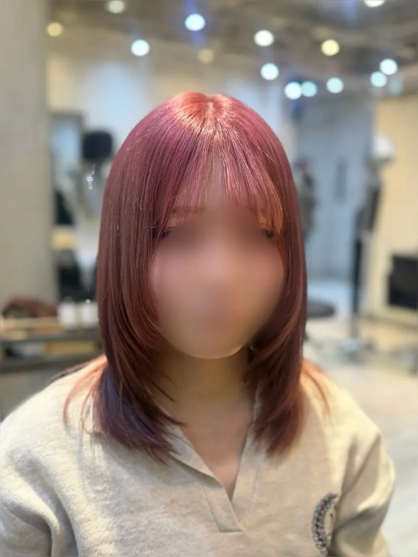 ミディアム カラー ピンクカラー 顔周りカット レイヤーカット Lutia 新宿 髪質改善/アカリ🎀のヘアスタイル