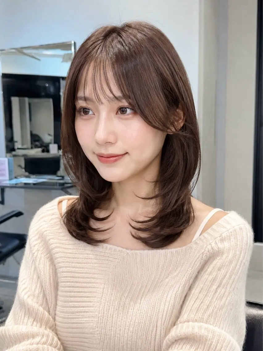 ミディアム カラー ミディアムレイヤー レイヤーカット 小顔カット カット ヘアカラー トリートメント 池袋/小顔レイヤー/ 顔まわり/taigaのヘアスタイル