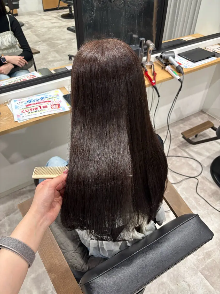 ロング カラー ブラウンカラー カット ヘアカラー recipe la couleurちずのヘアスタイル