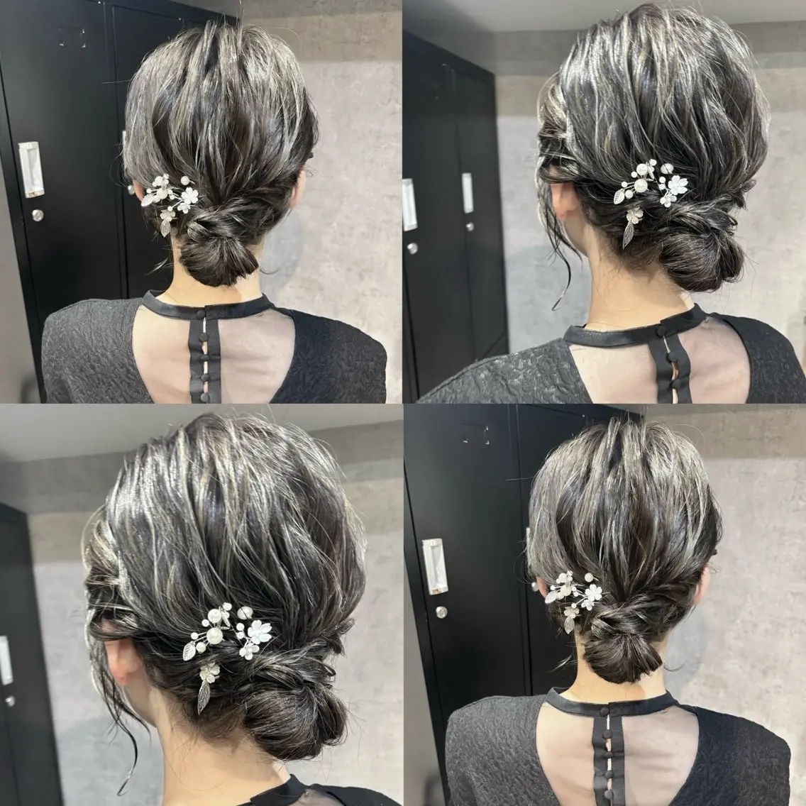 ミディアム ヘアアレンジ お団子ヘア ボブ ハイライト ヘアカラー 松井那津子 /ハイライトブリーチのヘアスタイル