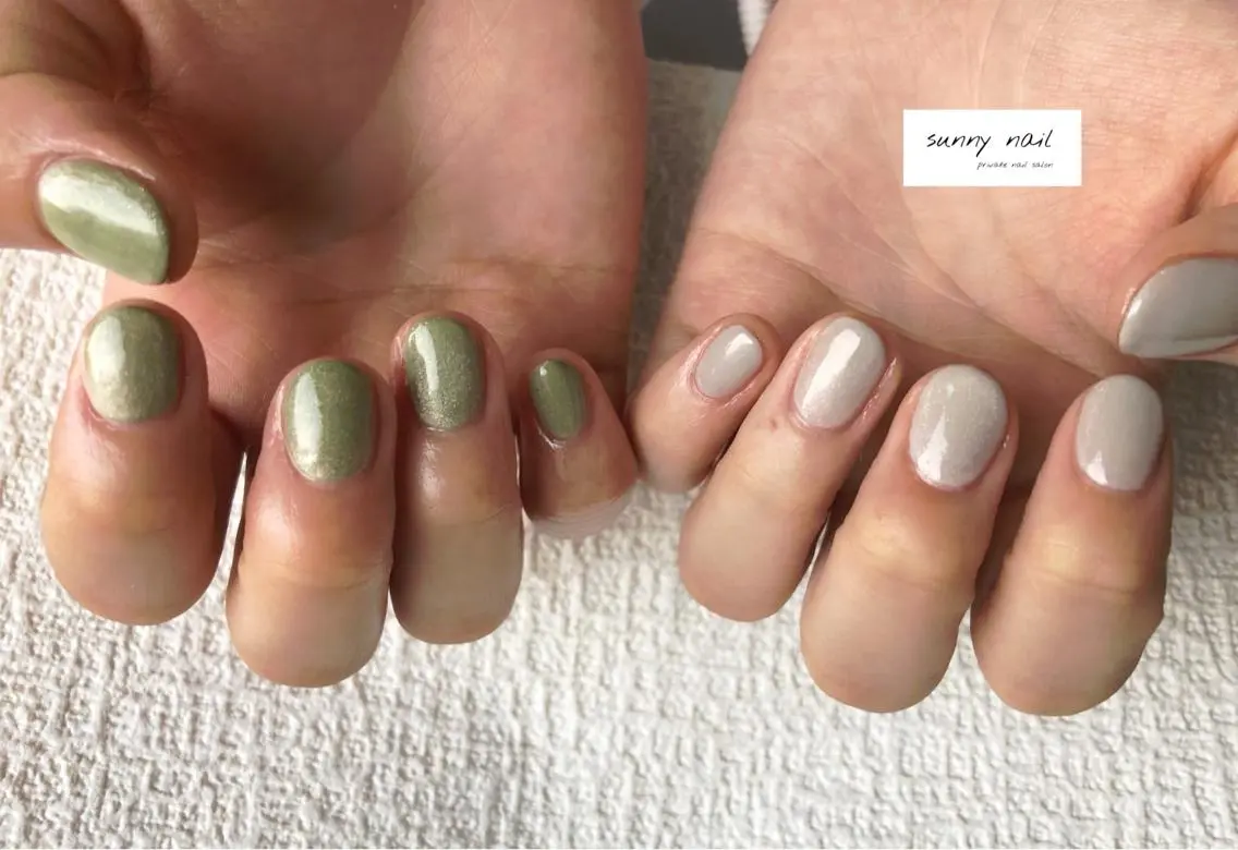 ネイル カジュアル ジェルネイル グリーン マグネットネイル ニュアンスネイル sunny nailのネイルデザイン