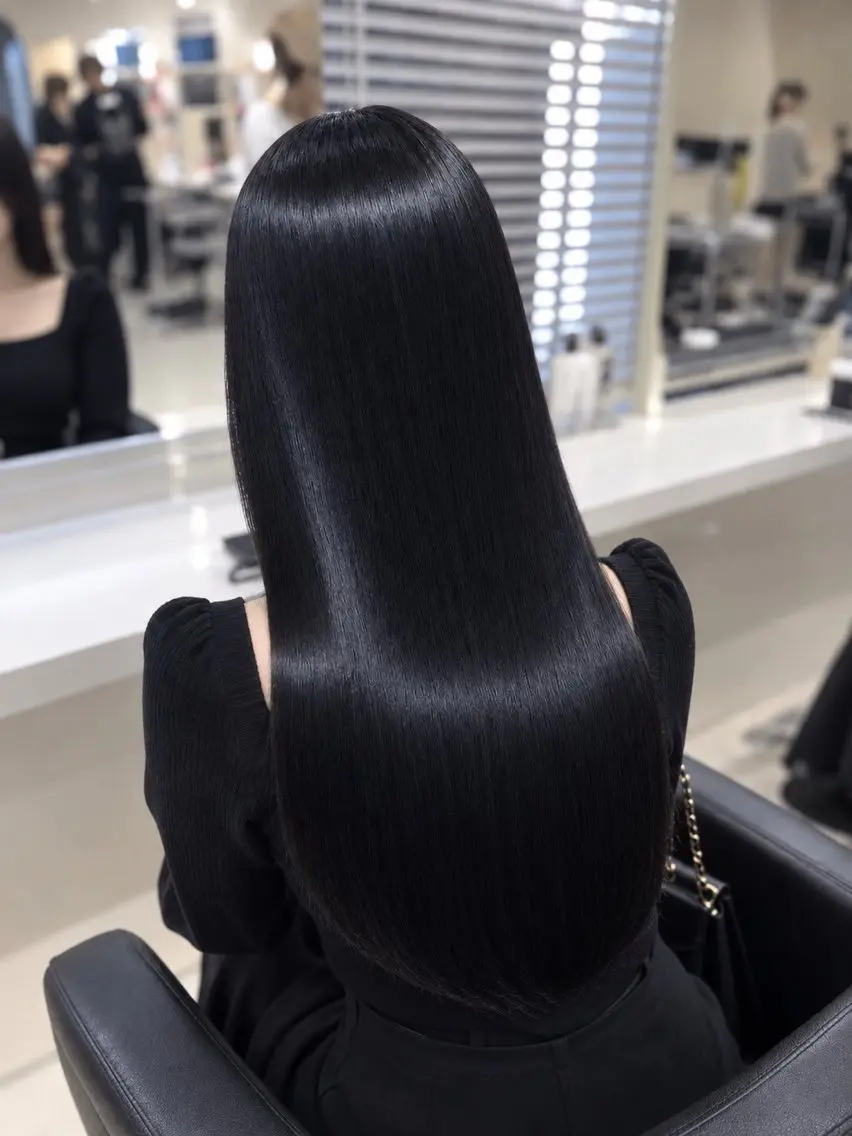 ロング 縮毛矯正 カット ヘアカラー 縮毛矯正 縮毛矯正× ブルーブラック/池袋のヘアスタイル