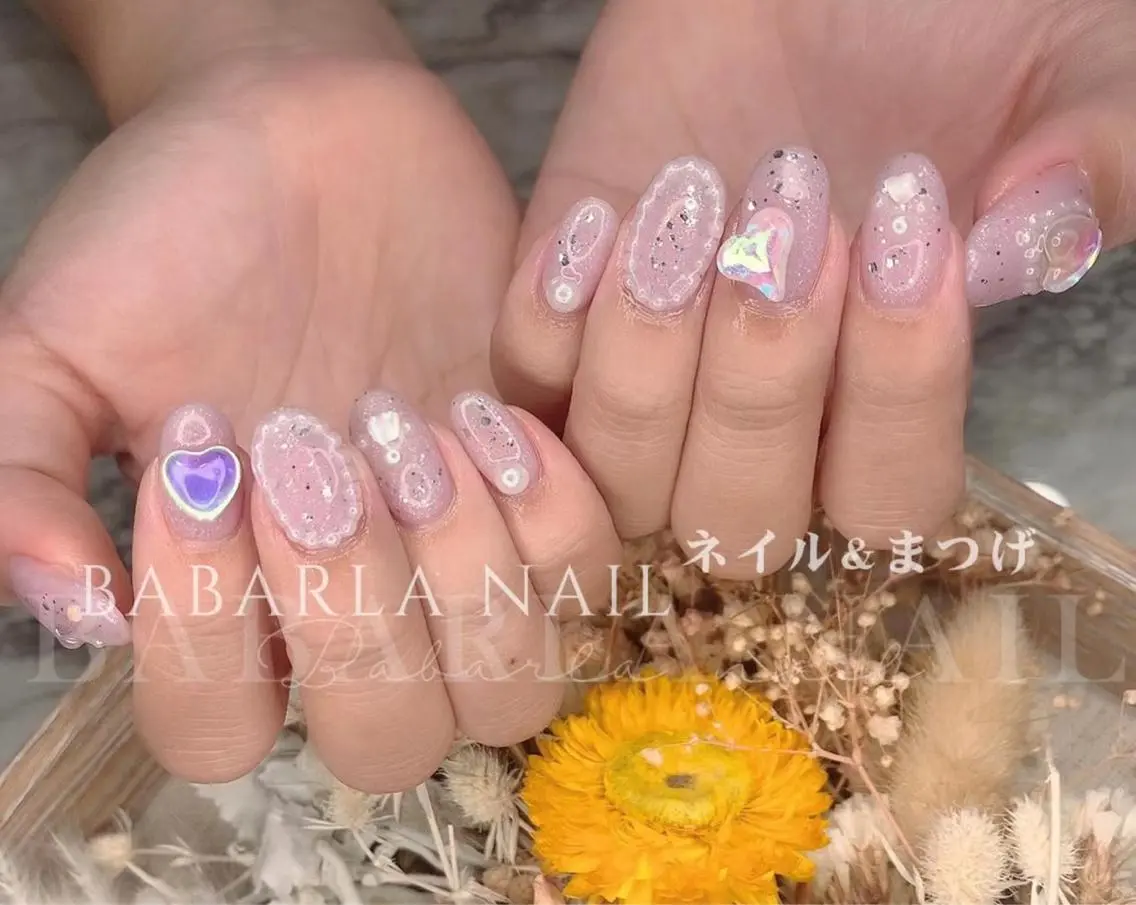 ネイル ハート キラキラネイル ラメ(グリッター) Babarla Nailのネイルデザイン