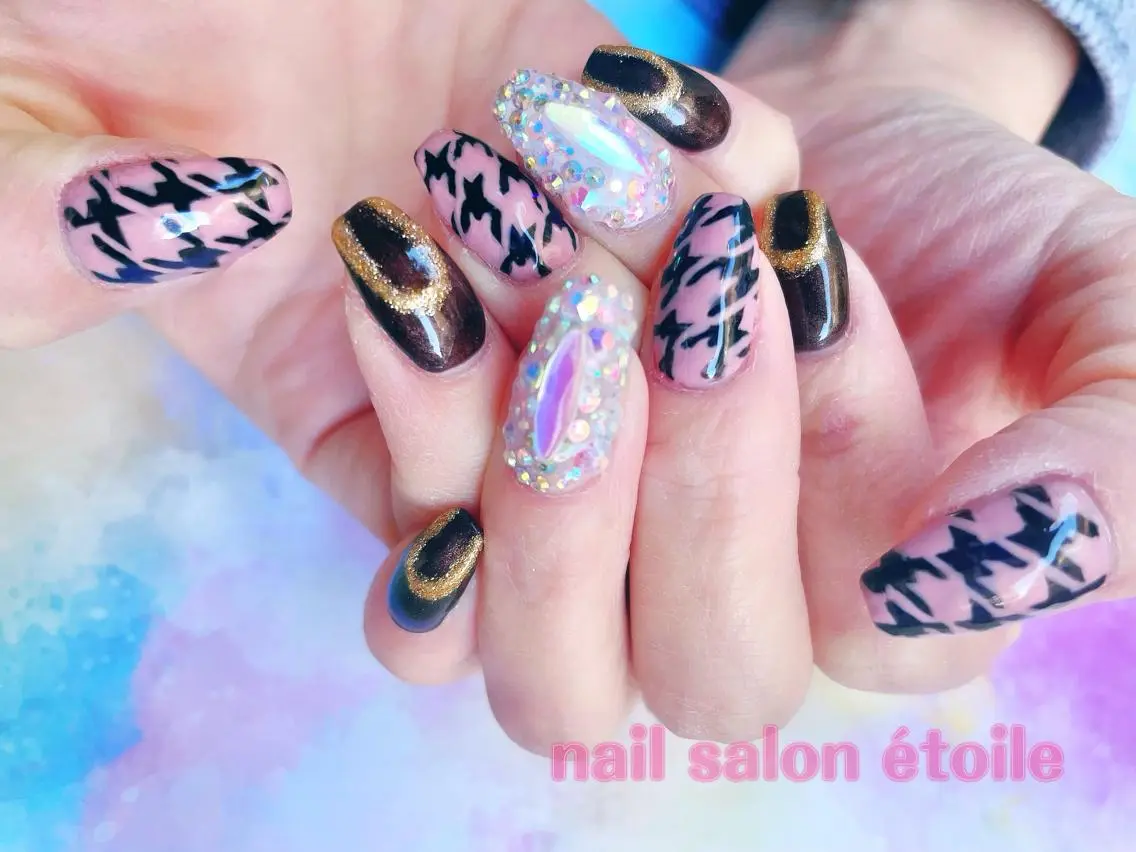 ネイル ブラウン ストーンネイル ハンドネイル nail salon étoileのネイルデザイン