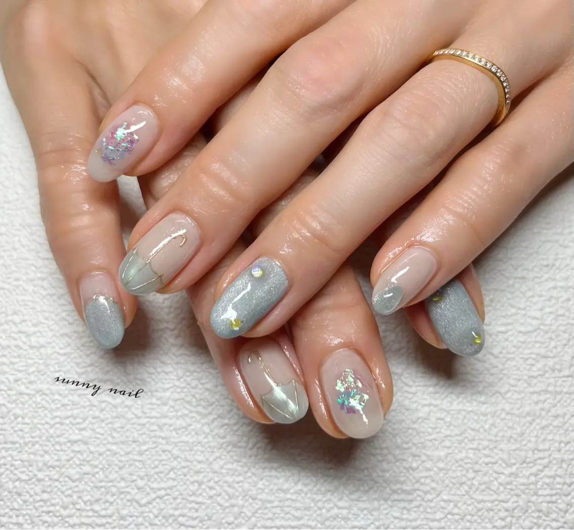 ネイル ジェルネイル グリーン マグネットネイル パラジェル sunny nailのネイルデザイン